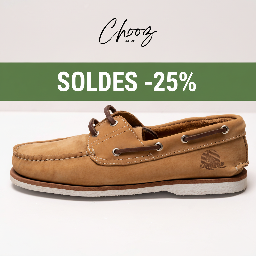 Publicité SOLDES -25% Chaussures Bateau Beige