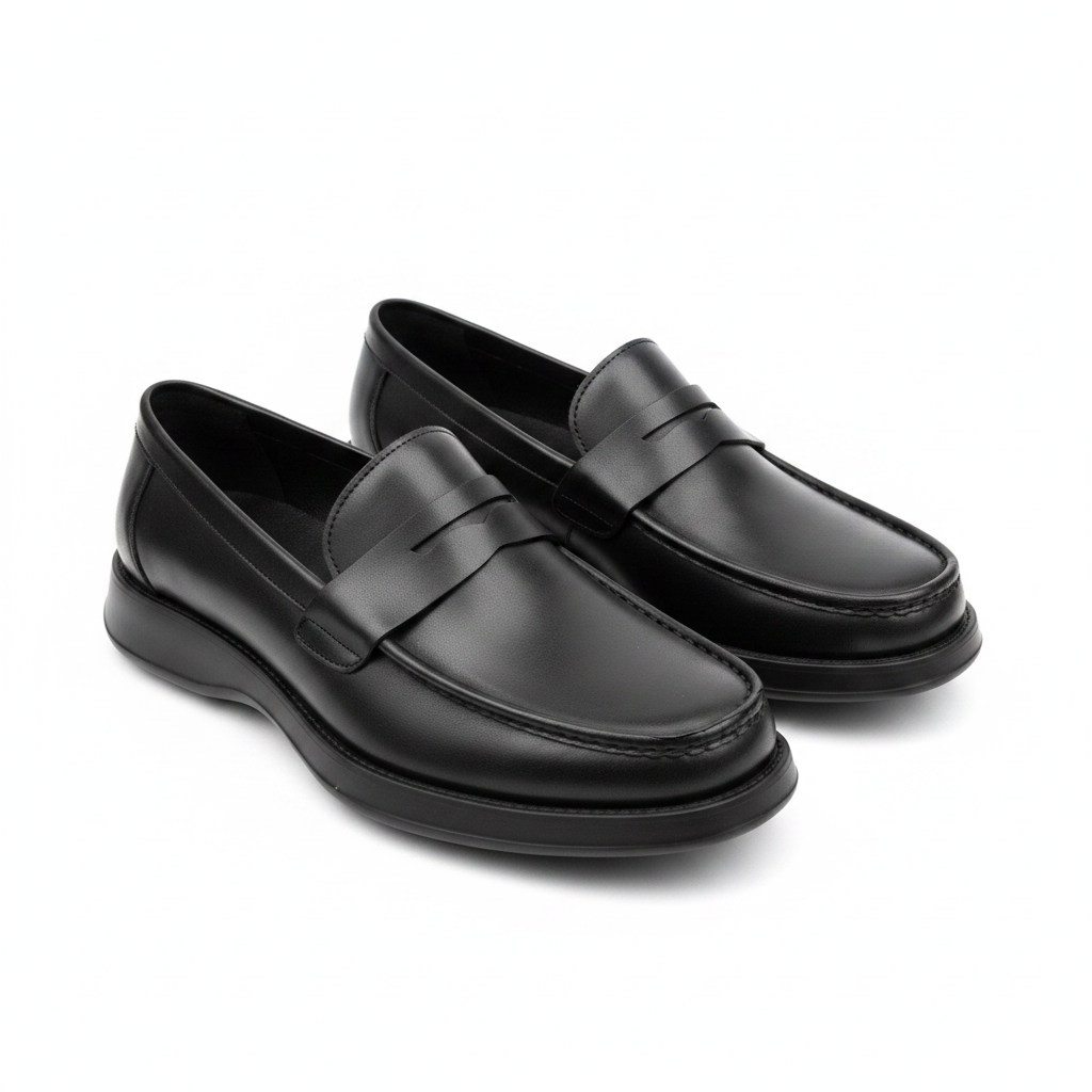 Fabio Lorenzi Penny Loafer Noir Vrai Orthopédique